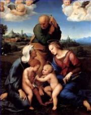 Raffaello: A Szent család Szent Erzsébettel és Szent Jánossal